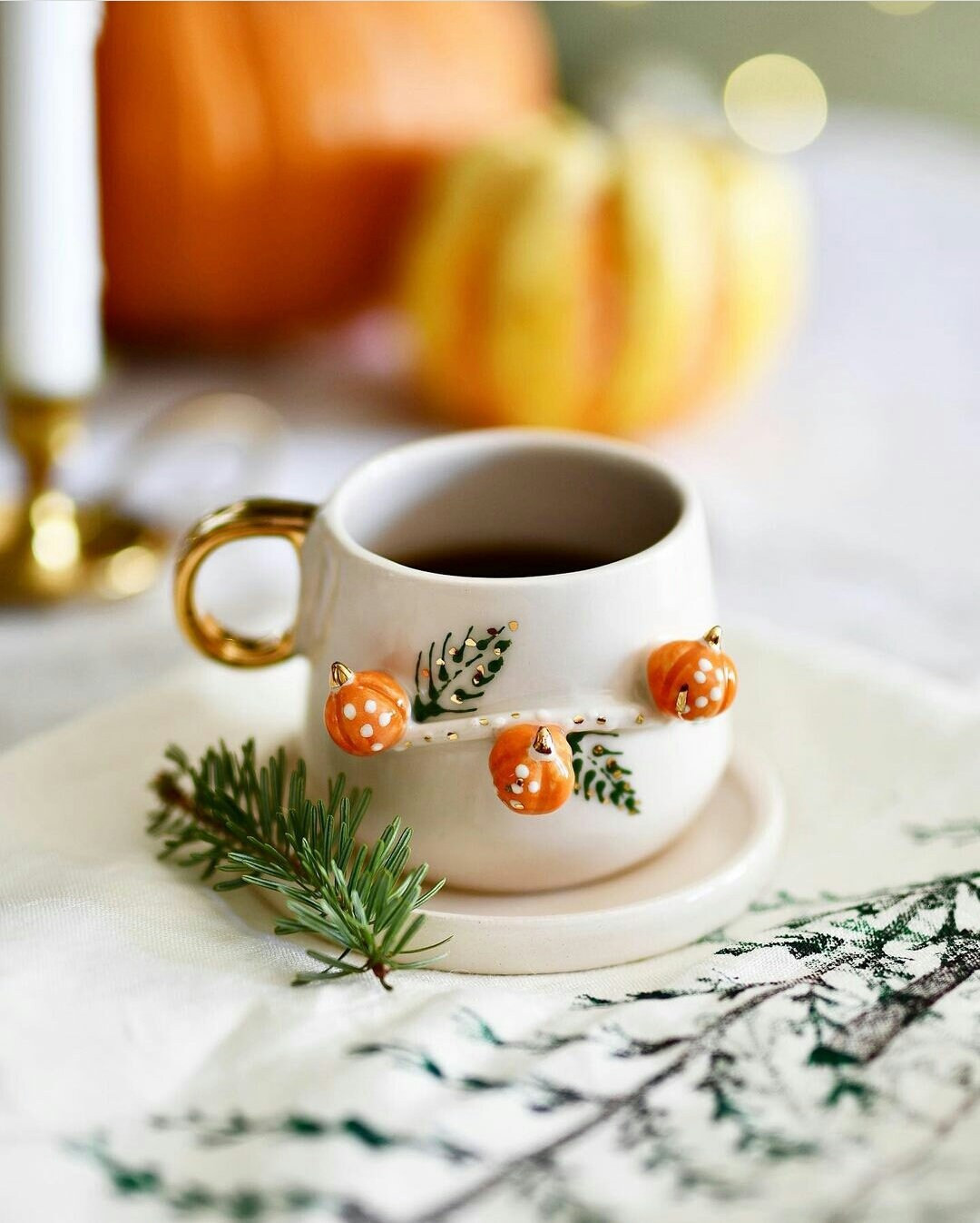 Handmade Pumpkin Espresso Cup With Gold Handle & Saucer 5.4 oz, Halloween Espresso Cup, Thanksgiv... | Etsy (US)