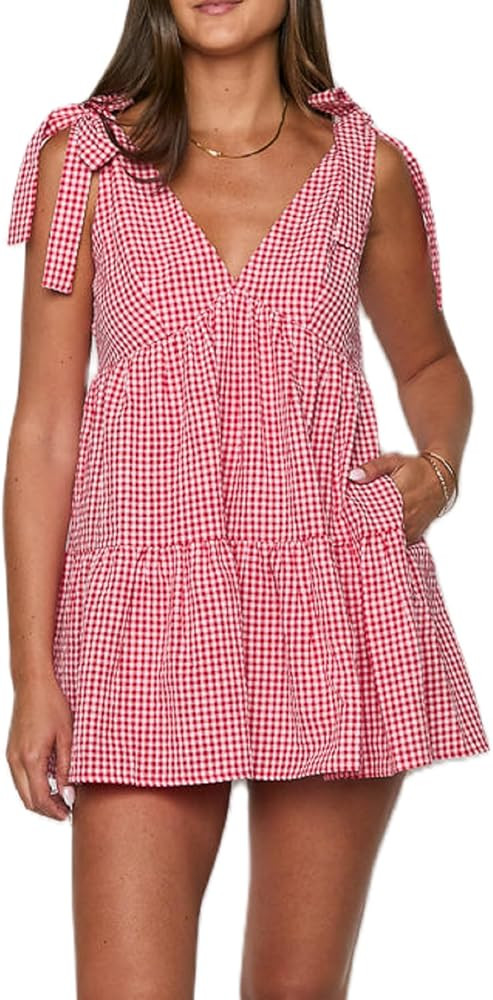 Women Y2K Tie Shoulder Mini Dress Bow Ruffle Flowy Babydoll Dress Floral Boho Sundress Summer Goi... | Amazon (US)