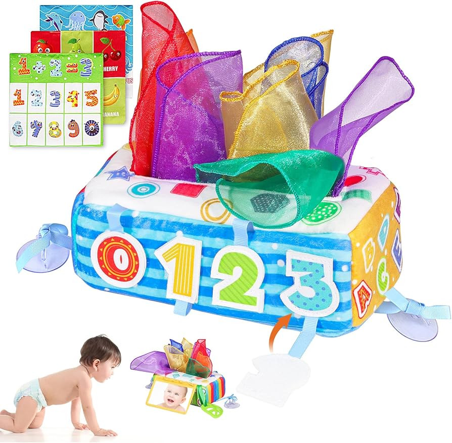 VPOJOY Soft Montessori Magic Tissue Box Toy For Baby 6 to 12 Months, High Contrast Crinkle Paper ... | Amazon (US)