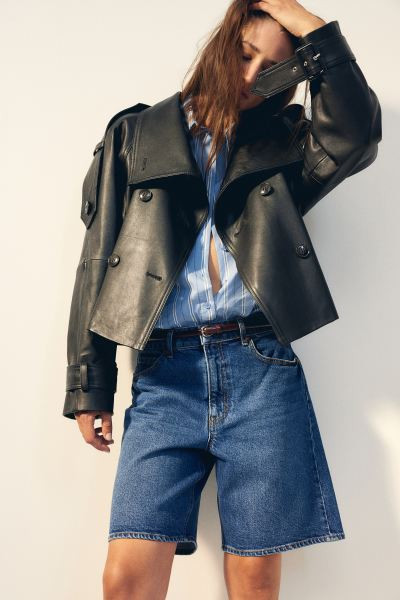 Denim Bermuda Shorts - High waist - Knee-length - Denim blue - Ladies | H&M US | H&M (US + CA)