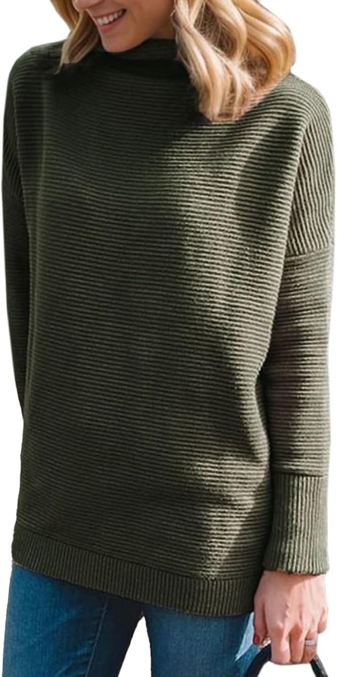 CHICWISH Women's Linen/White/Grey Cozy Ribbed Long Sleeve Turtleneck Knit Top Pullover Sweater | Amazon (US)