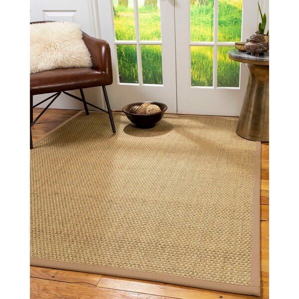 Natural Area Rugs 100%, Natural Fiber Handmade Basket Weave Calabria, Natural Seagrass Rug, Wheat Border - 6' x 9' | Bed Bath & Beyond