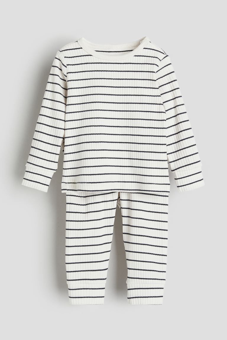 Ribbed Cotton Set - White/striped - Kids | H&M US | H&M (US + CA)