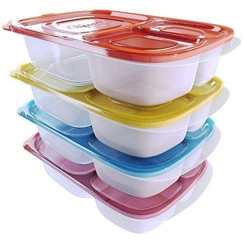 Reusable Lunch Box Containers for Kids and Adults Bento Box 3 Compartment Meal Prep with Lids Set of | Amazon (US)