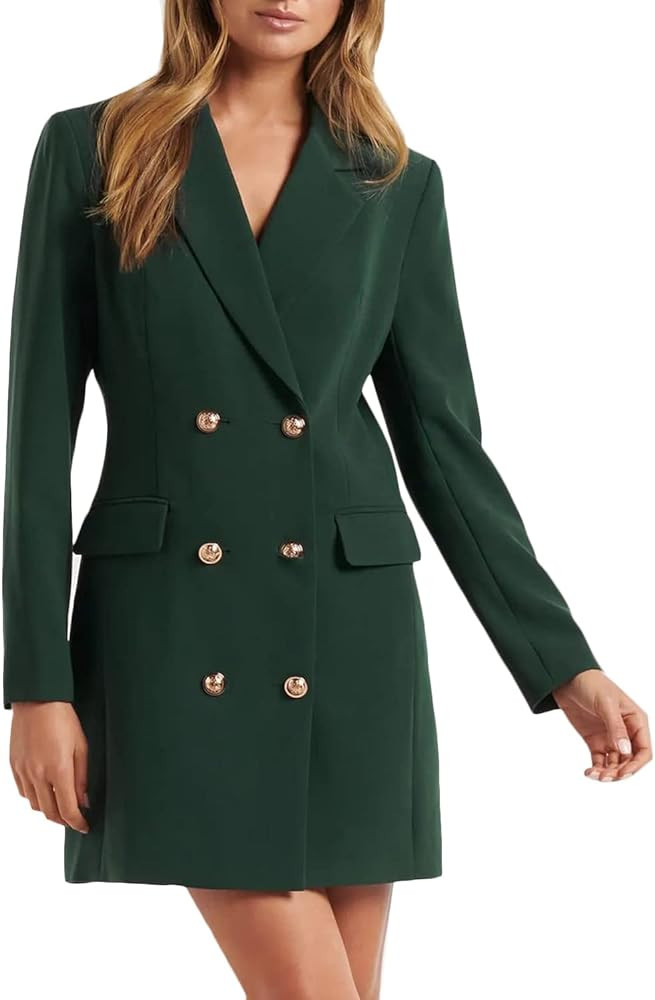 futurino Women Blazer Set Solid Color Long Sleeve Notch Lapel Double Breasted Button Blazer Dress... | Amazon (US)
