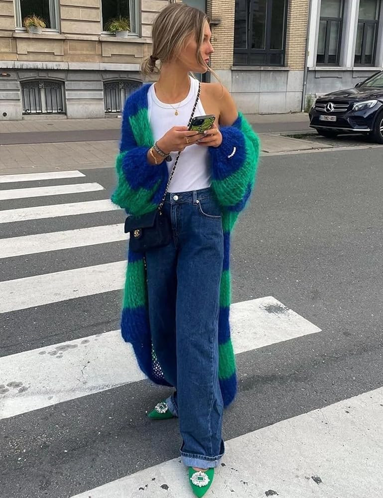 PEHMEA Women's Striped Knit Cardigan Casual Long Sleeve Sweater 2024 Lady Street Knitwear Outfits | Amazon (US)