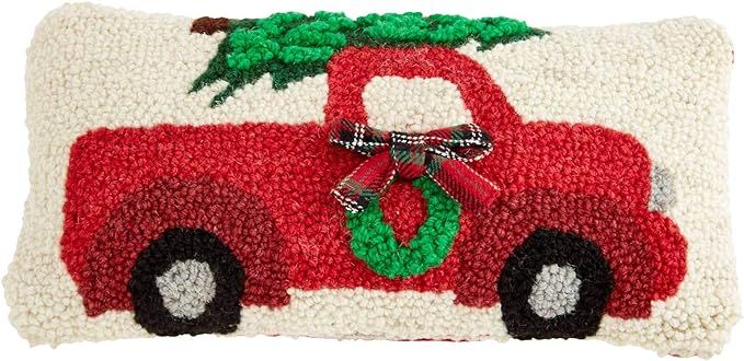 Mud Pie Truck Mini Xmas Hooked Pillow, Beige and Red | Amazon (US)