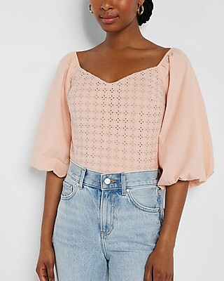 Eyelet Puff Sleeve Top | Express