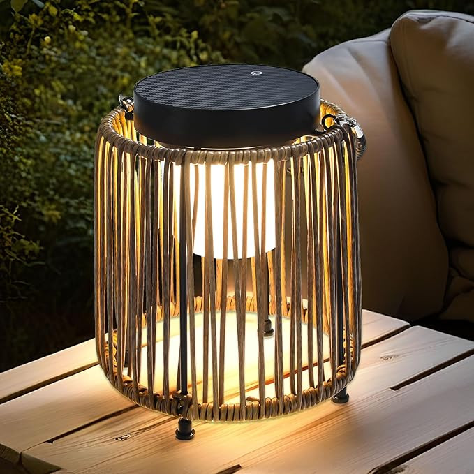 Solar Lanterns Outdoor Waterproof IP54, Handwoven Wicker Outdoor Table Lamps Portable Rechargeabl... | Amazon (US)