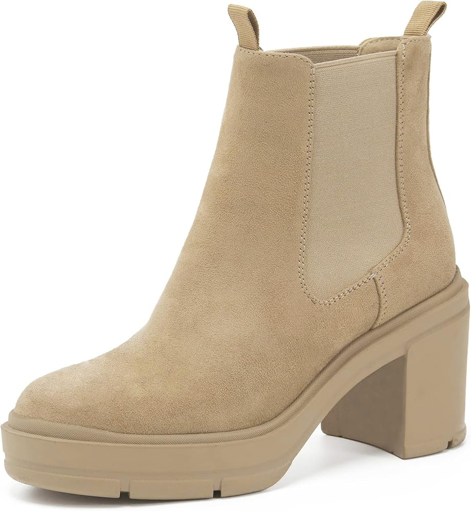 REDTOP Women's Chelsea Boots Block Mid Heel Chunky Platform Ankle Booties | Amazon (US)