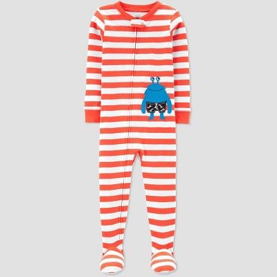 Toddler Boys' Stripe Monster Printed Footed Sleepers - Just One You® made by carter's Red | Target