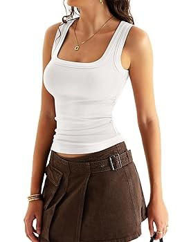 Womens Square Neck Ribbed Tank Tops Sleeveless Basic Tops Sexy Slim Fit Summer Clothes 2025 | Amazon (US)