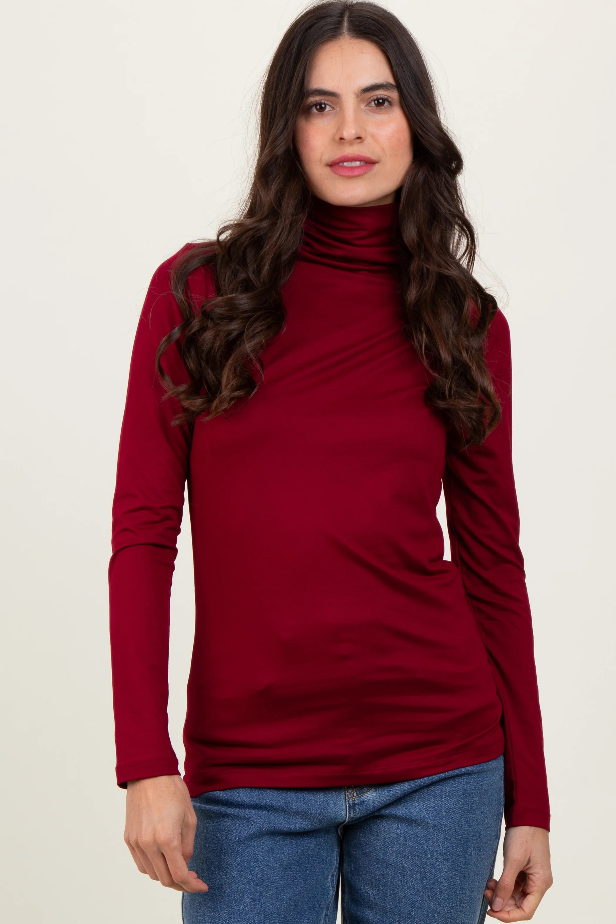 Burgundy Brushed Knit Basic Turtleneck Top | PinkBlush Maternity