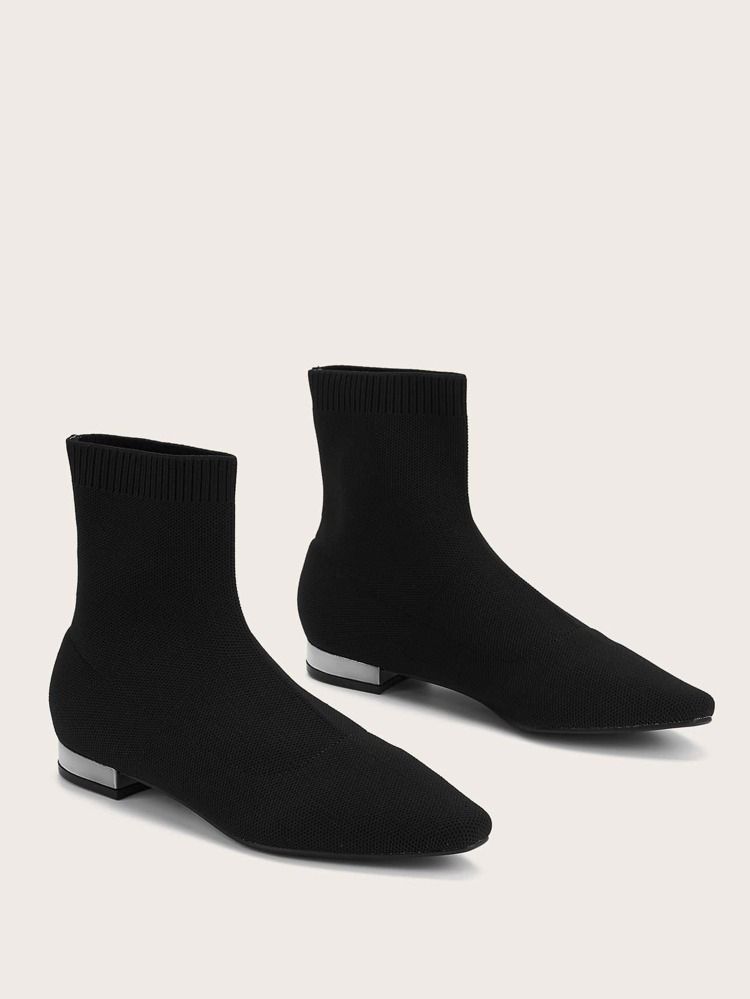 Minimalist Point Toe Heeled Slip-On Sock Boots | SHEIN