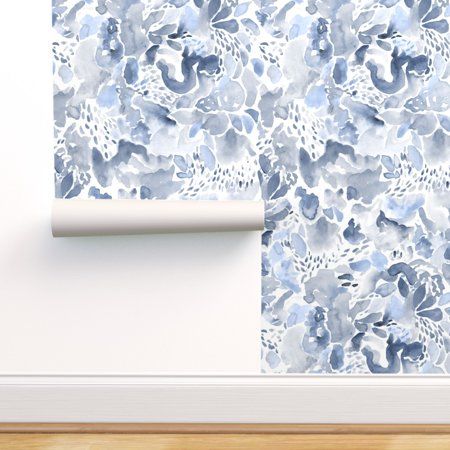 Peel-and-Stick Removable Wallpaper Watercolor Modern Floral Blue And White | Walmart (US)