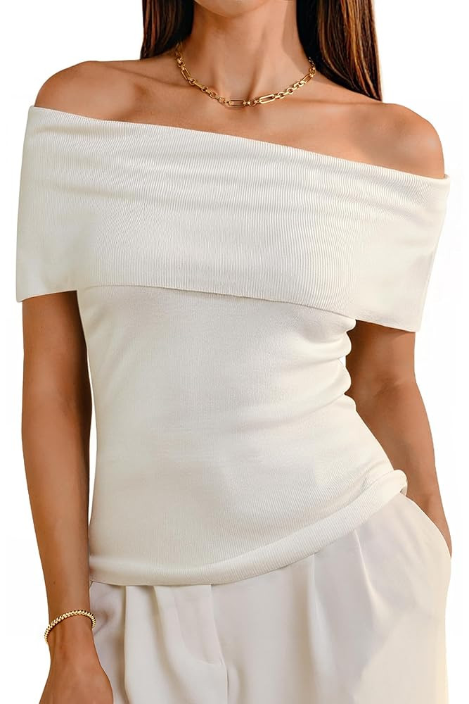Arach&Cloz Women's Convertible Neckline Off-Shoulder Cowl Neck Slim Fit Tops 2025 | Amazon (US)