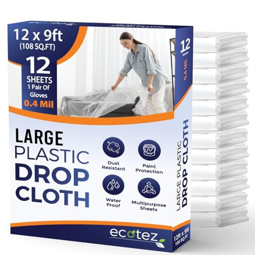 Ecotez 12 Pack 12 x 9 ft Extra Large Plastic Drop Cloth for Painting | Amazon (US)