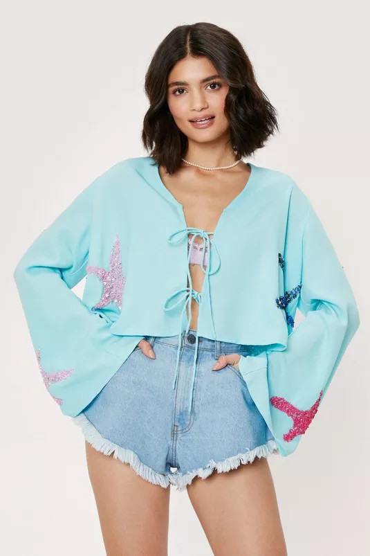 Starfish Sequin Embellished Tie Front Top | Nasty Gal (US)