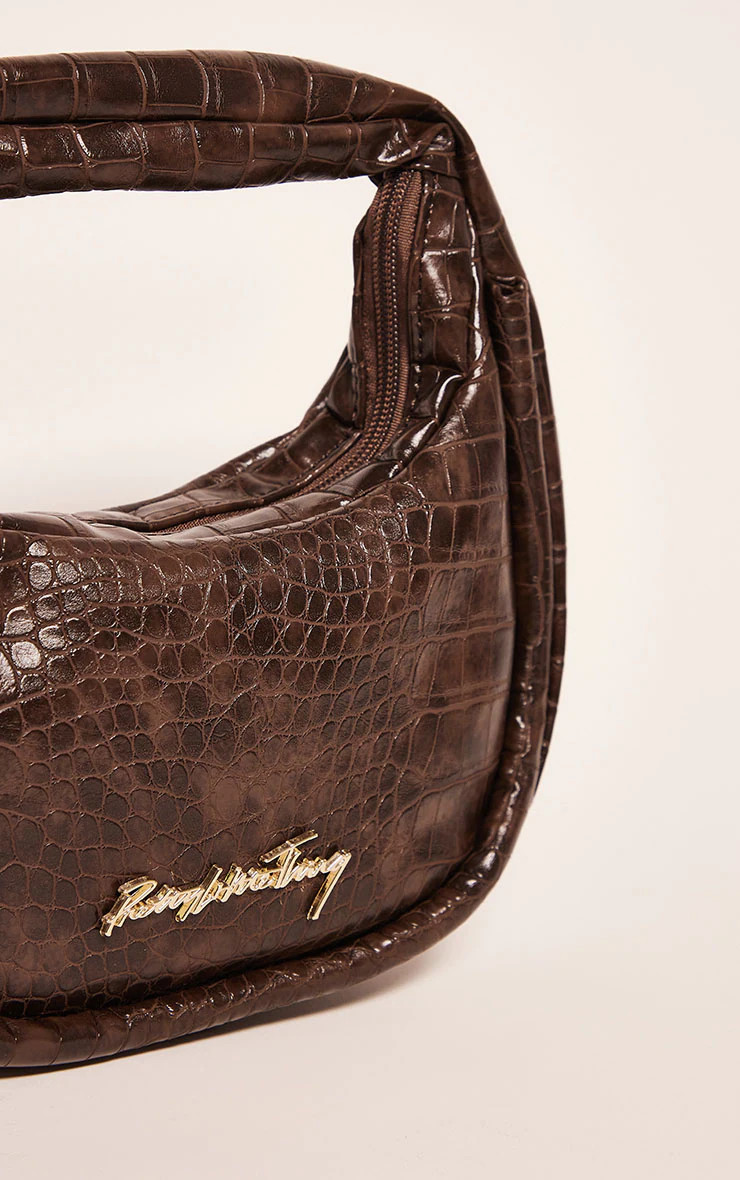 PRETTYLITTLETHING Chocolate PU Croc Mini Grab Bag | PrettyLittleThing US
