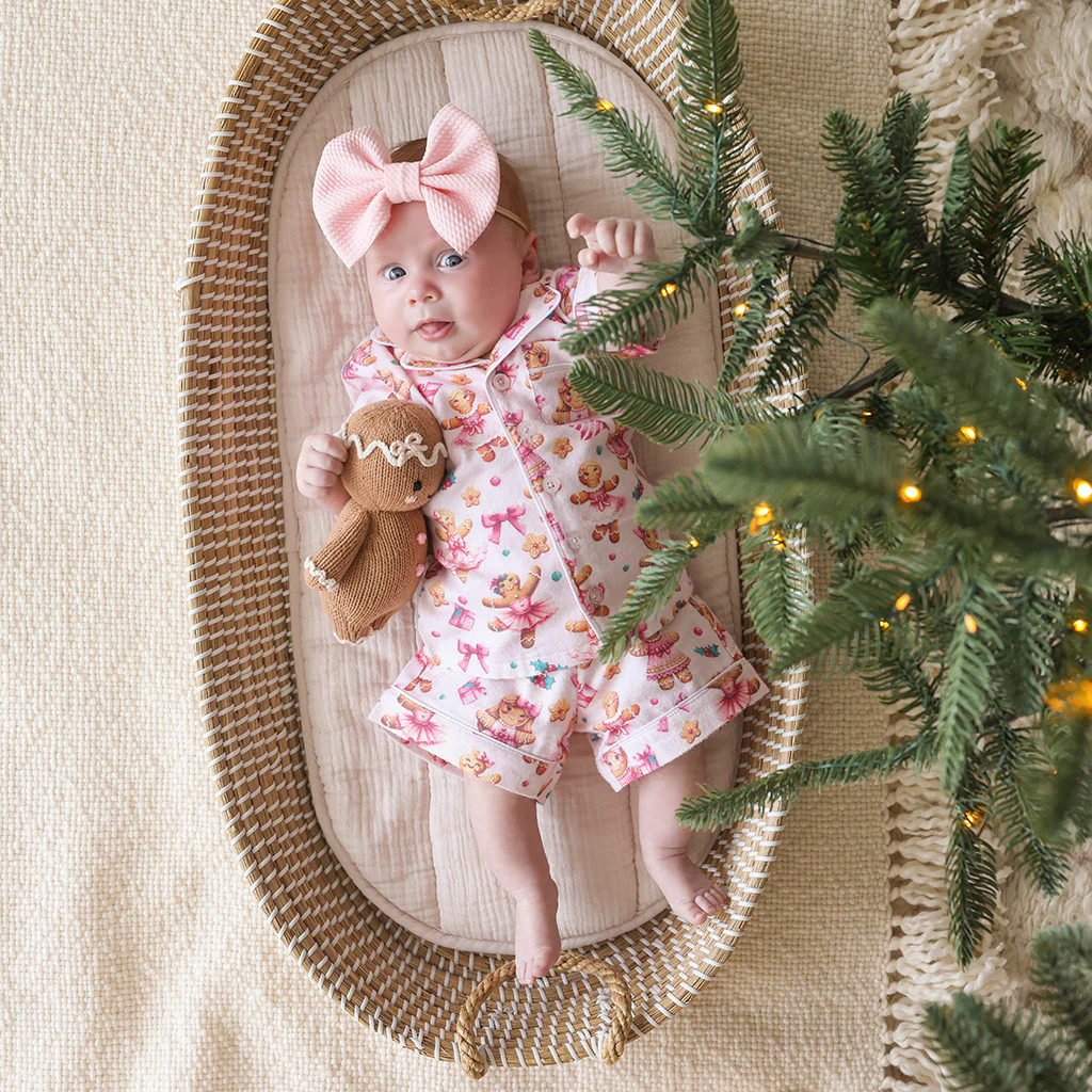 Holiday Pink Short Sleeve Ginger Posh Flannelette Luxe Pajama Short Set | Posh Peanut® | Posh Peanut
