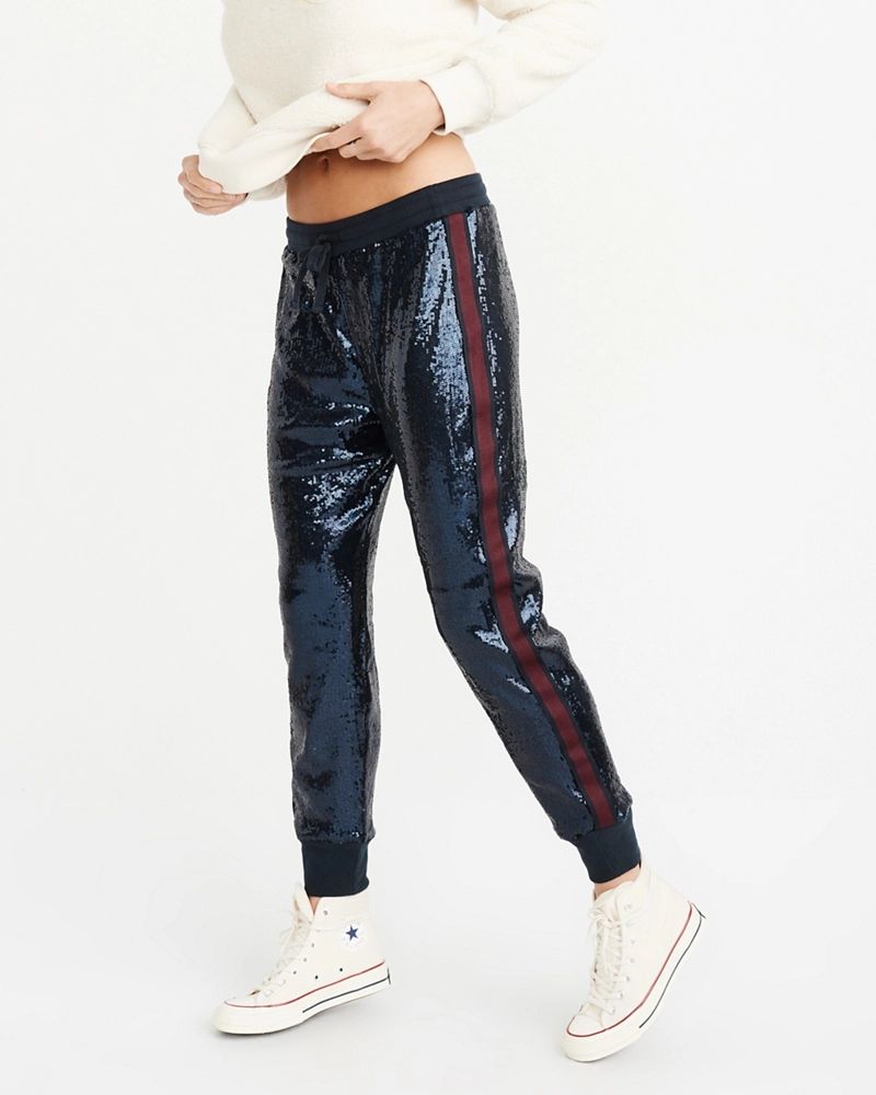 Navy Sequin Joggers | Abercrombie & Fitch US & UK