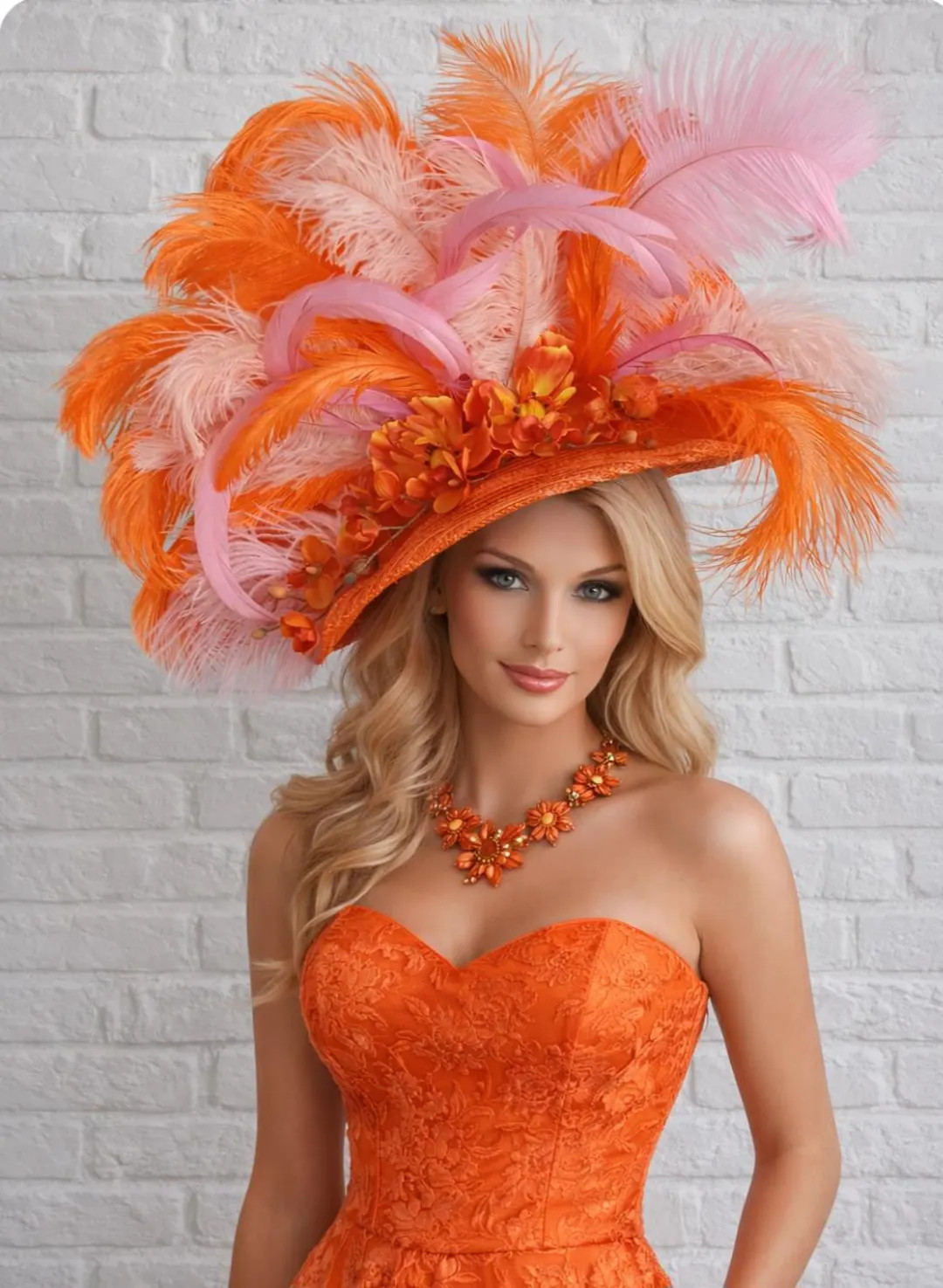 Orange Kentucky Derby Fascinator, Pink and Orange Ostrich Feathers, Royal Crown Derby, Wedding Ha... | Etsy (US)