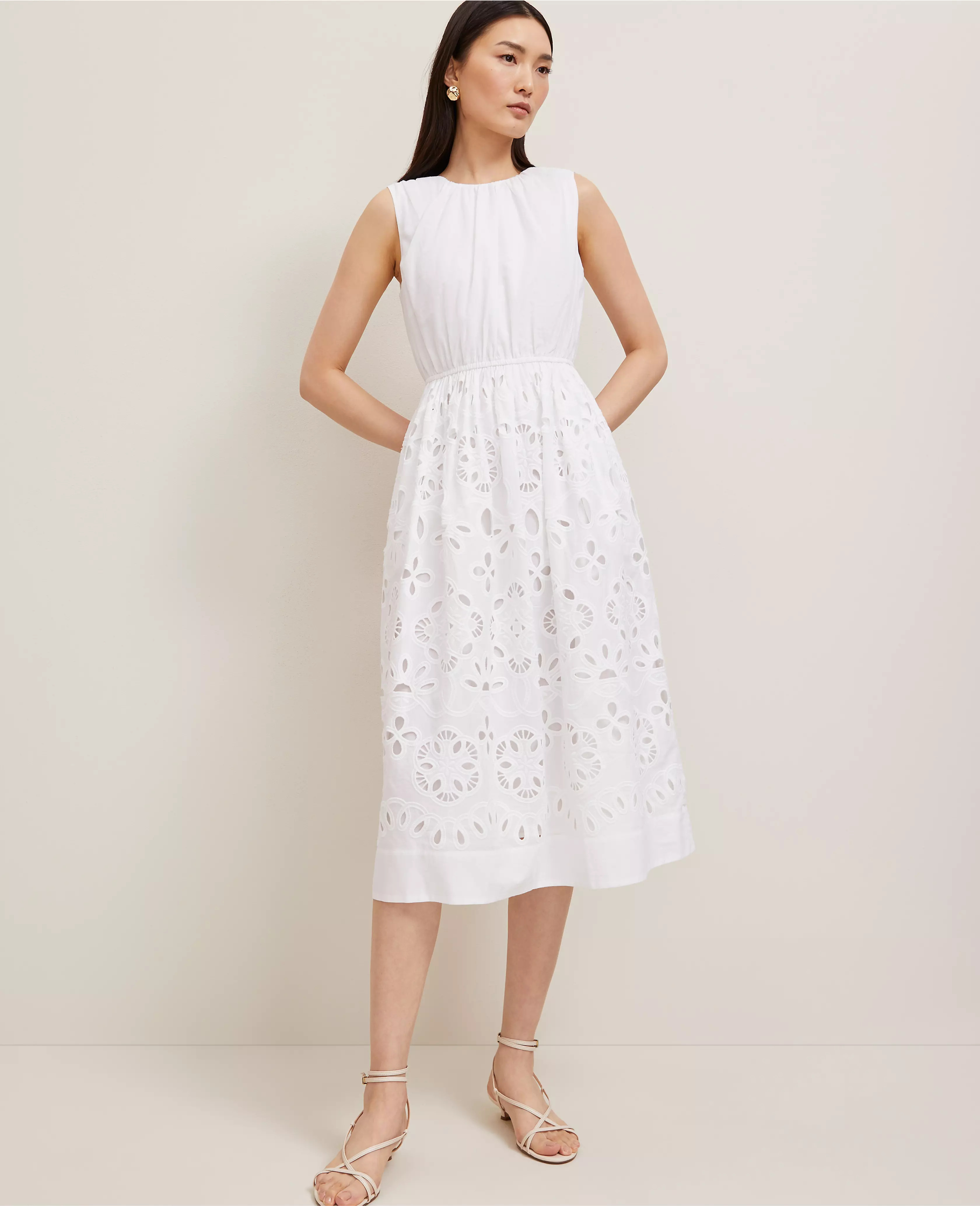 Eyelet Flare Midi Dress | Ann Taylor