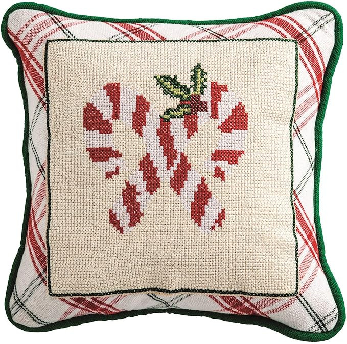 Mud Pie Christmas Candy Cane Needlepoint Pillow | Amazon (US)