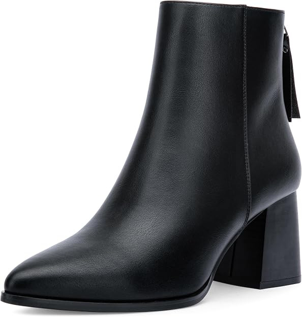 Women's Pointed Toe Ankle Chunky Block High Heel Boots Back Zipper | Amazon (US)
