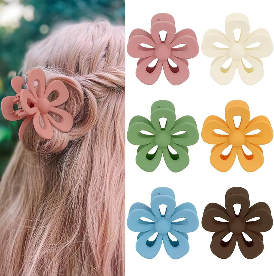 SuPoo 6 Pack Flower Claw Clip Large Hair Clips for Women Girls Thick Hair Matte Daisy Hair Claw C... | Amazon (US)