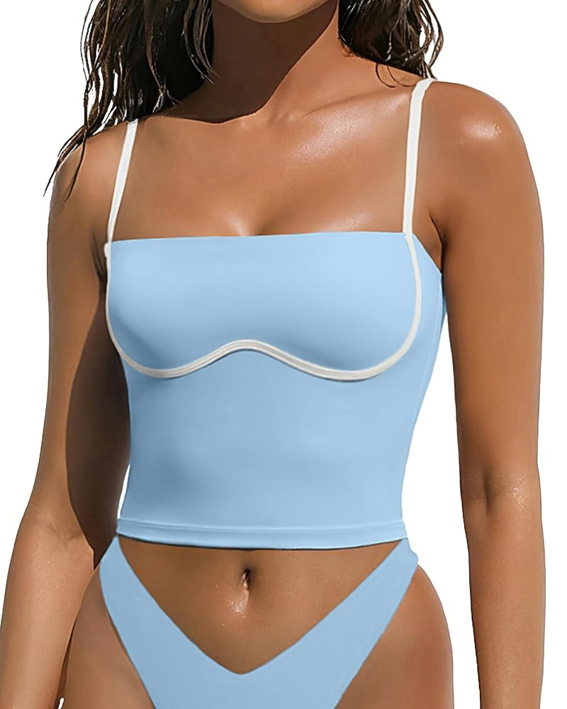 OMKAGI Womens Workout Tank Tops Adjustable Strap Longline Sports Bra Padded Sleeveless Top | Amazon (US)