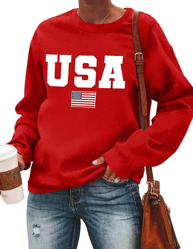 LAZYCHILD USA Sweatshirt Women American Flag Shirt Patriotic TShirt Stars Stripes Pullover 4th of... | Amazon (US)