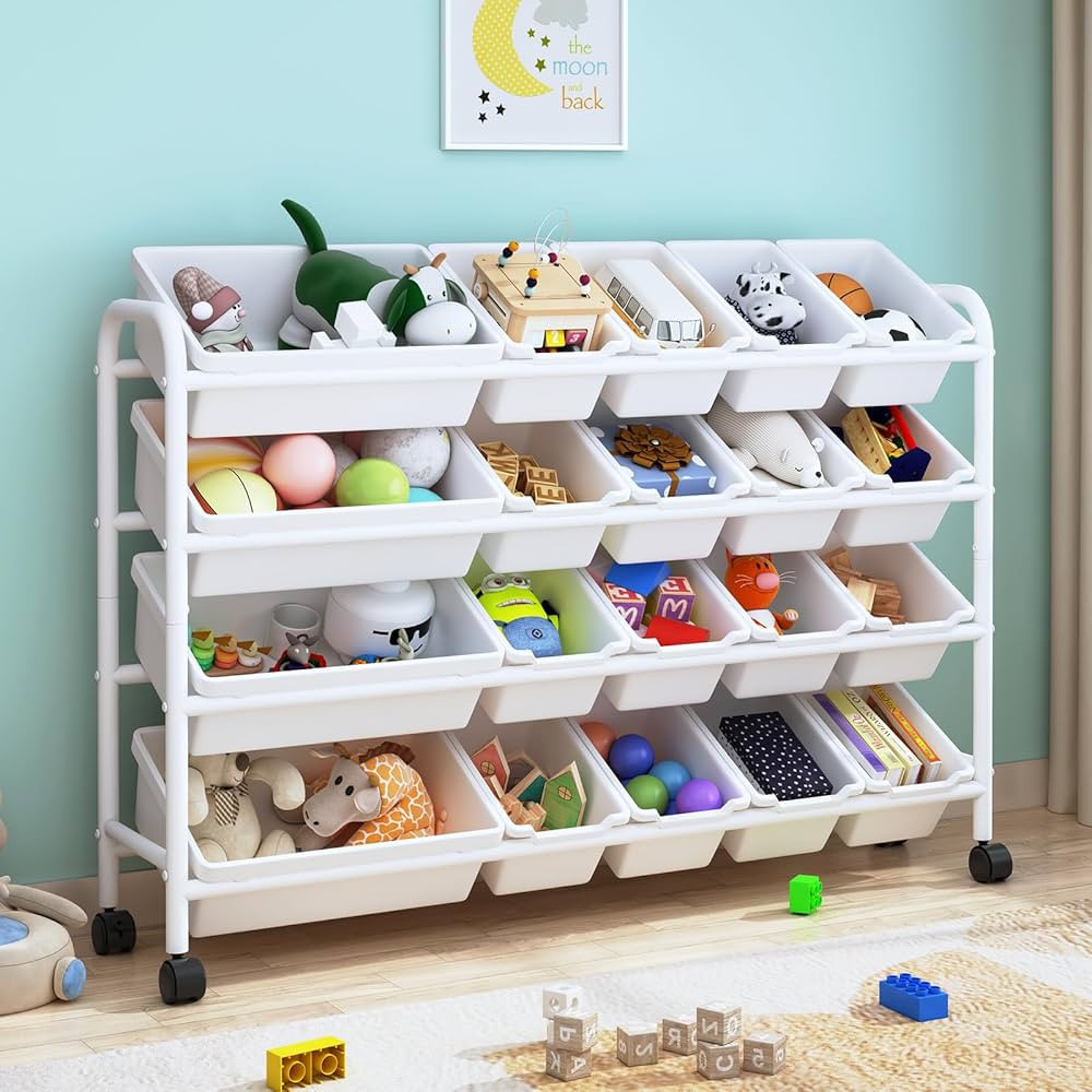 EXPERLAM Kids Toy Storage Organizer with 20 Plastic Bins, 4-Tier Metal Toy Storage Rack, Extra La... | Amazon (US)