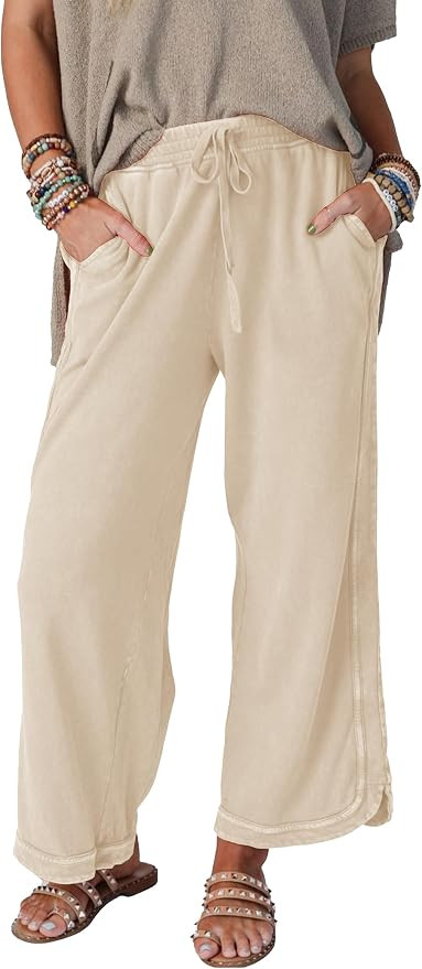 Women's Casual Wide Leg Pants High Waist Drawstring Sweatpants Baggy Athletic Trousers with Pocke... | Amazon (US)