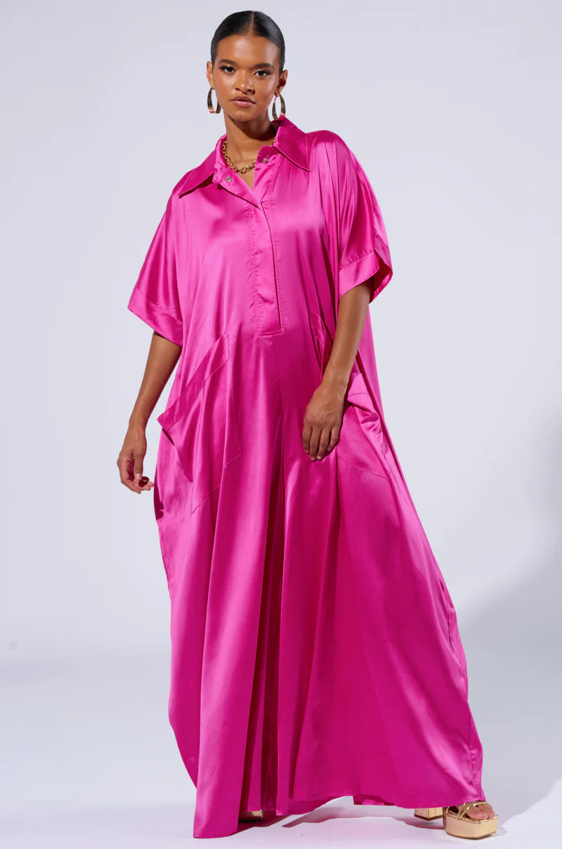 SHES RICH OVERSIZED SATIN JUMPSUIT IN PINK | AKIRA