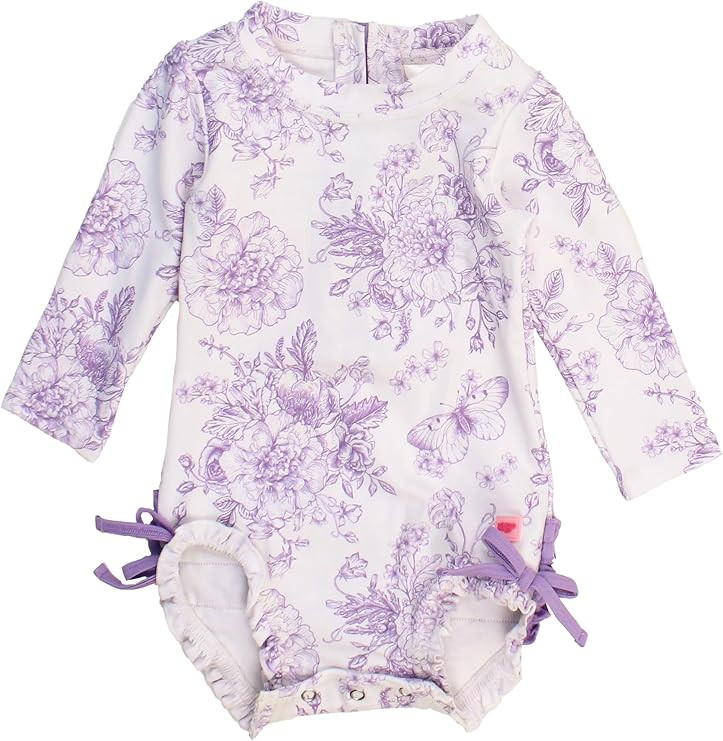 RuffleButts Baby Girls UPF 50+ Sun Protection Floral Printed Long Sleeve One Piece Rash Guard Swi... | Amazon (US)