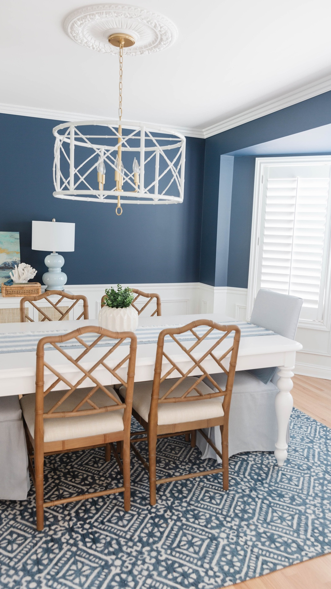 Our blue and white coastal dining room is everything I dreamed it would be! From the white and rattan console table to the navy and light blue accessories, every detail is modern coastal perfection! 

#LTKSaleAlert #LTKHome #LTKFindsUnder50