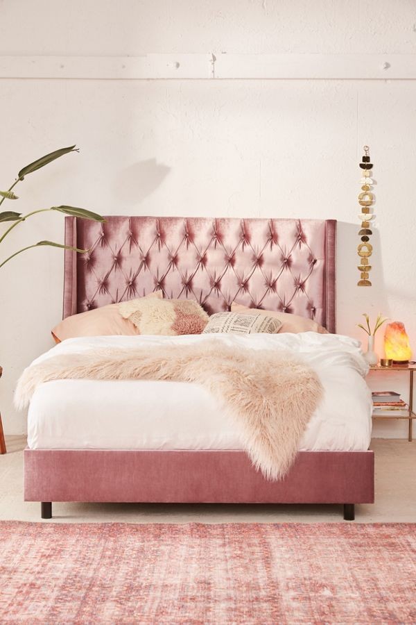 Charlotte Velvet Tufted Wingback Bed | Urban Outfitters US