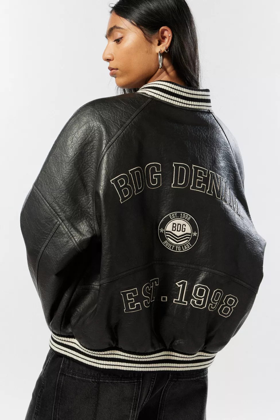 BDG Avery Oversized Faux Leather Varsity Jacket | Urban Outfitters (US and RoW)