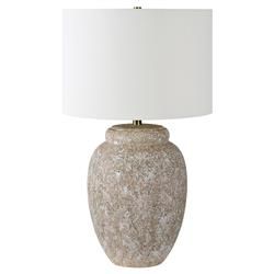 Eilley Modern Classic Beige Ceramic Linen Drum Shade Table Lamp | Kathy Kuo Home