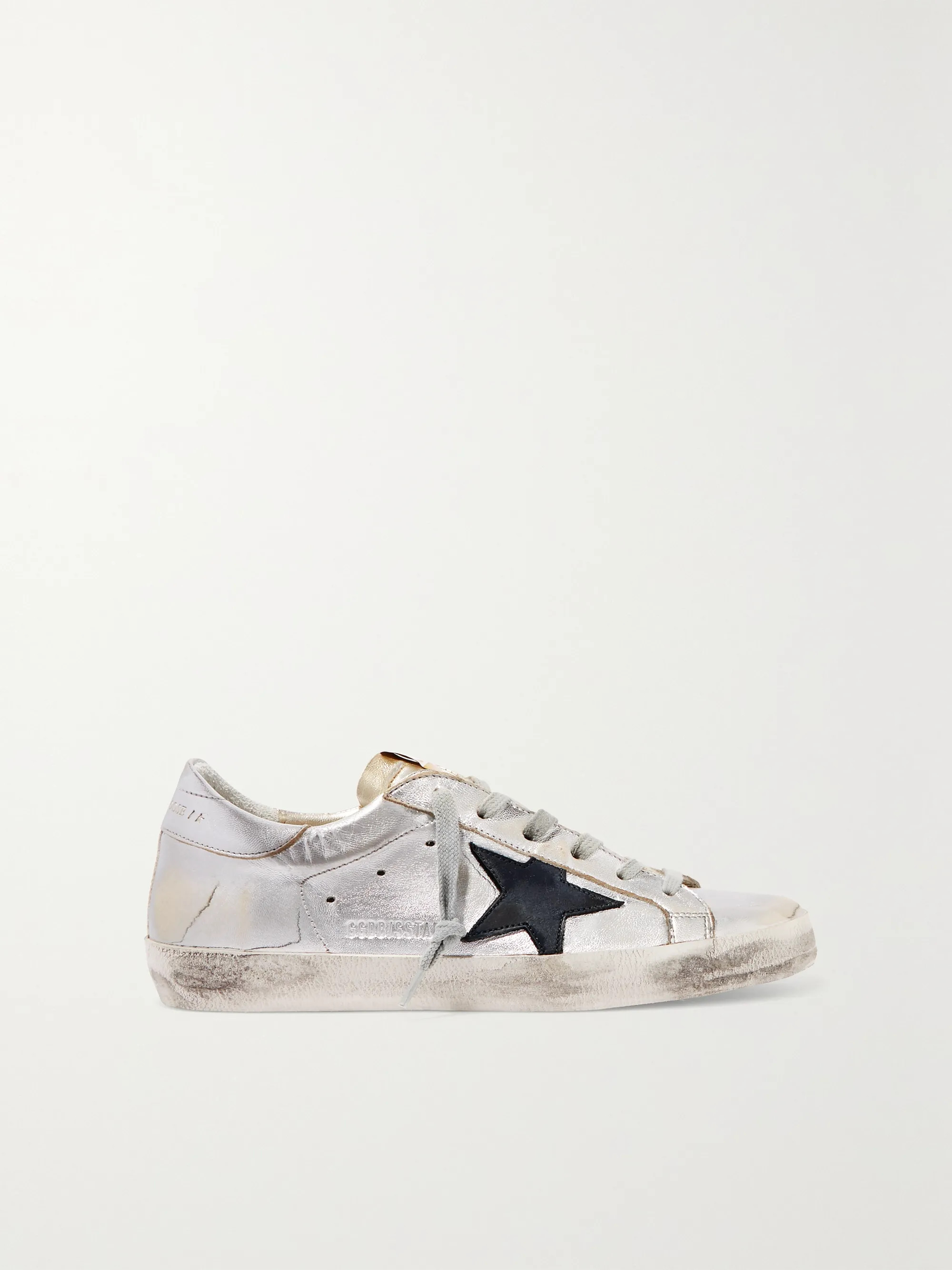 Superstar two-tone distressed metallic leather sneakers | NET-A-PORTER (US)