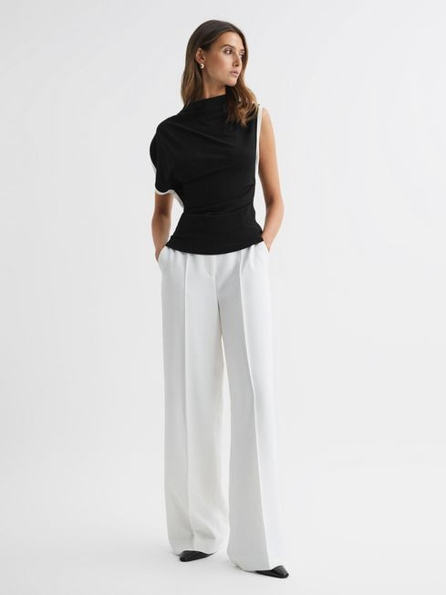 Reiss Black/Ivory Eva Asymmetric Contrast Trim Top | Reiss US