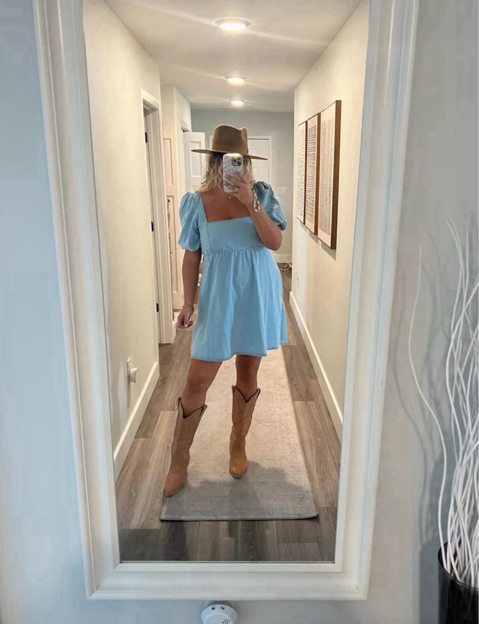 blue dress country concert My Perfect Country Concert Outfit: Denim Midi Dress & Cowboy Boots! 