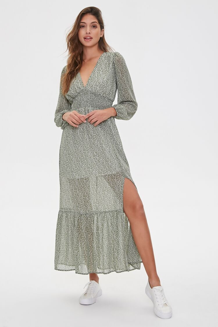 Floral Peasant Maxi Dress in Sage/Cream Large | Forever 21 (US)