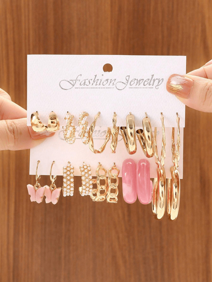 10pairs Butterfly & Faux Pearl Decor Earrings | SHEIN