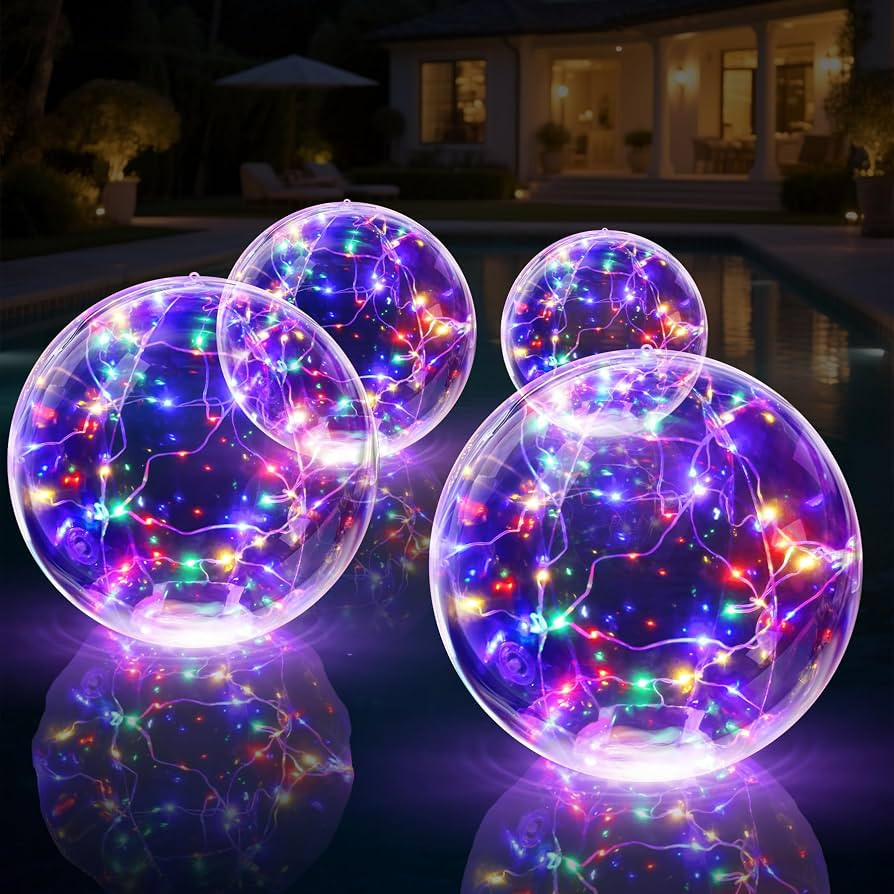 Solar Floating Pool Lights, 14 Inch Colorful Solar Pool Light Balls, Floating Glow Globe IP68 Wat... | Amazon (US)