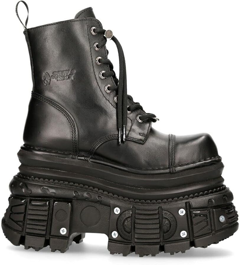 New Rock Boots MILI083CCT-C4 Mens Metallic Black Leather Platform Military | Amazon (US)
