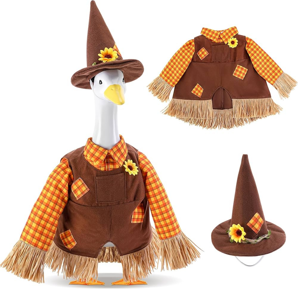DECOHS 2 Pcs/Set Scarecrow Porch Goose Outfits, Fall Thanksgiving Lawn Goose Statue Scarecrow Cos... | Amazon (US)