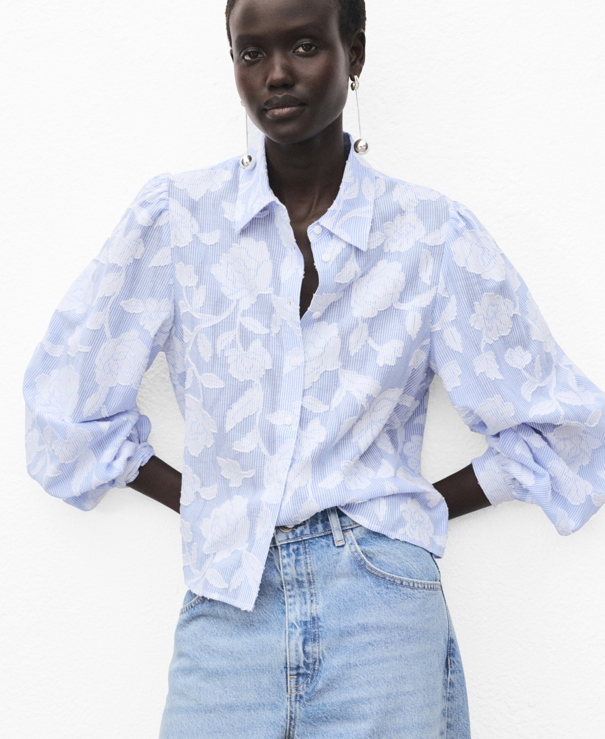 Mango Women's Embroidered Details Striped Shirt - Sky Blue | Macy's