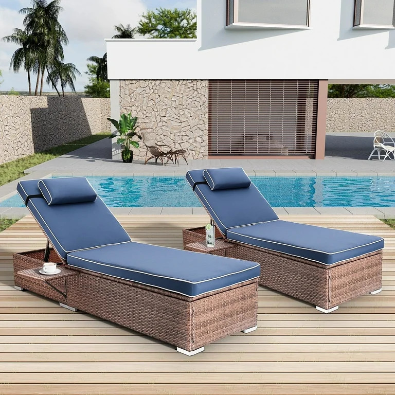 Wiilayok Outdoor Chaise Lounge Set of 2,Rattan Wicker Chaise Lounge with Adjustable Backrest, Out... | Walmart (US)